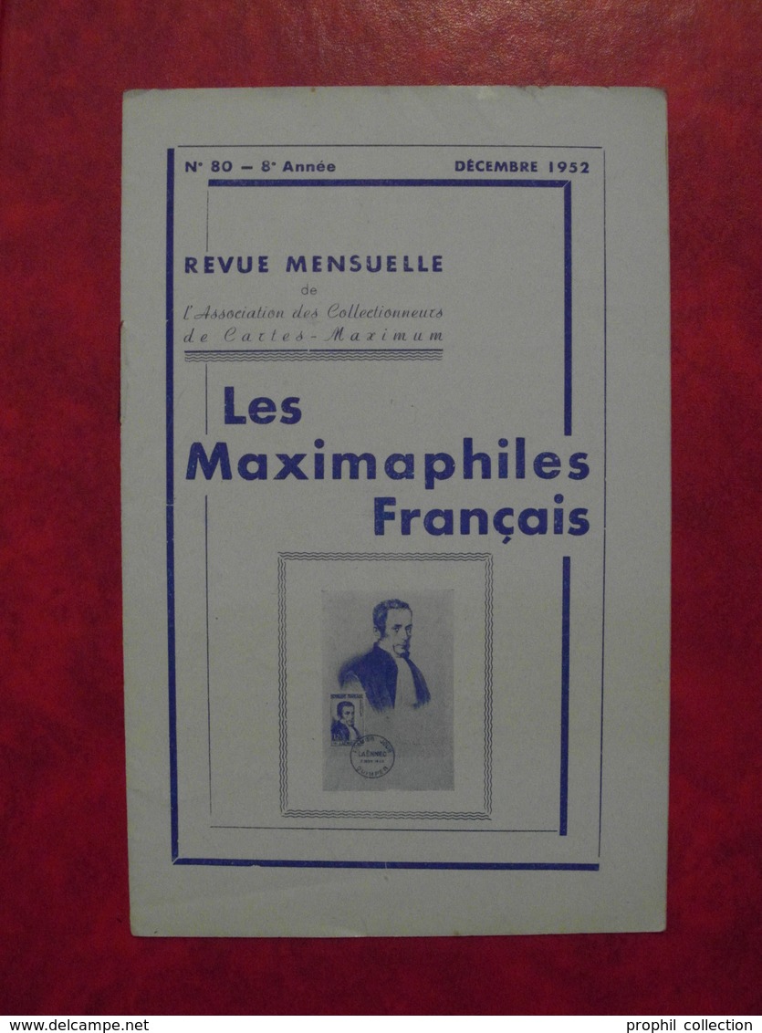 LES MAXIMAPHILES FRANÇAIS : REVUE MENSUELLE N°80 (1952) / ASSOCIATION DES COLLECTIONNEURS DE CARTES MAXIMUM (FRANCAIS) - Filatelie En Postgeschiedenis