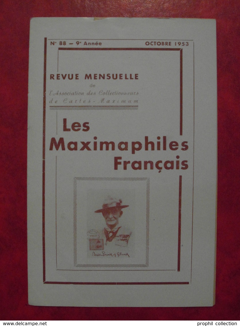 LES MAXIMAPHILES FRANÇAIS : REVUE MENSUELLE N°88 (1953) / ASSOCIATION DES COLLECTIONNEURS DE CARTES MAXIMUM (FRANCAIS) - Philatelie Und Postgeschichte