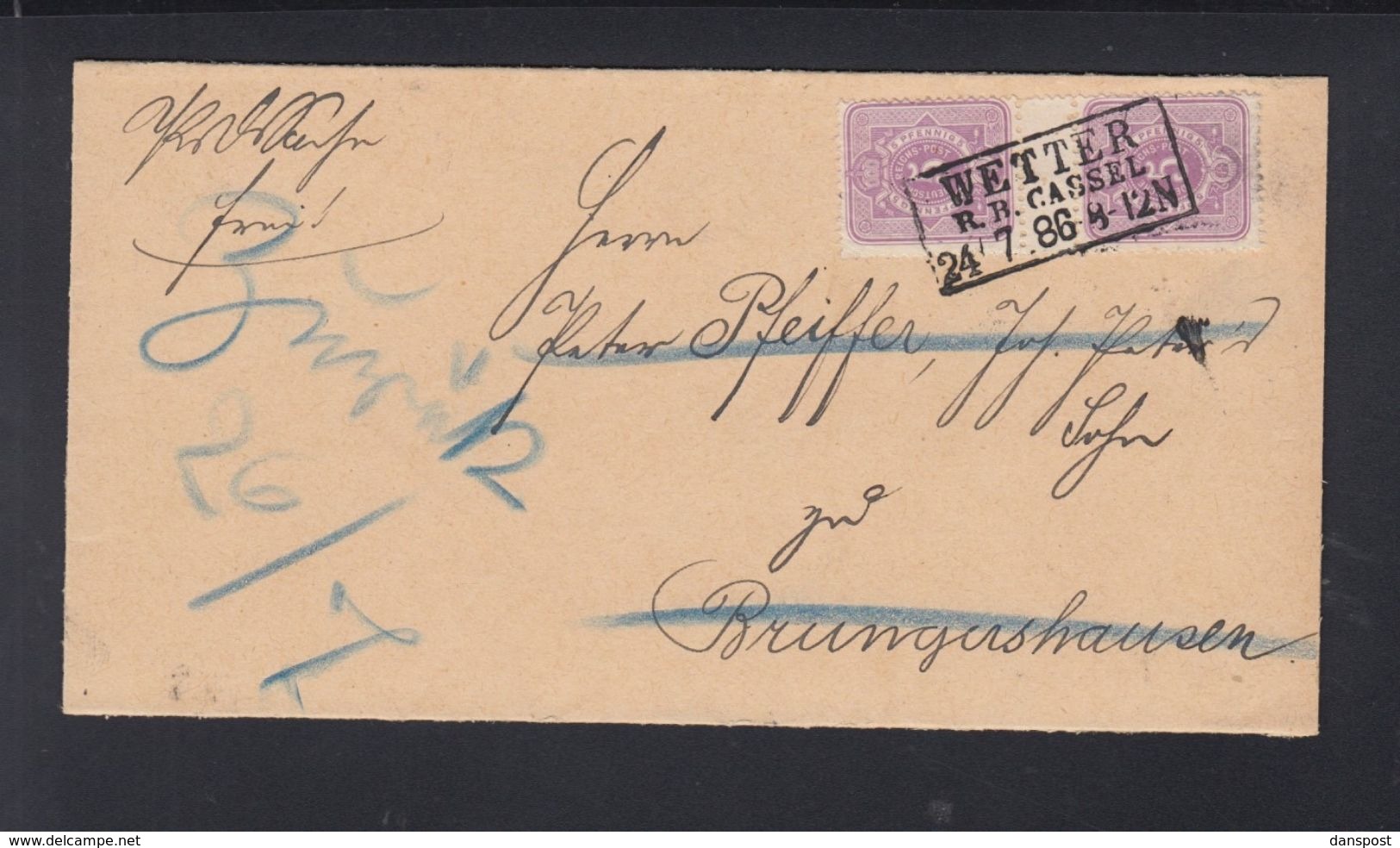 Dt. Reich Zwischenstegpaar 1886 Wetter Nach Brungershausen Retour - Storia Postale