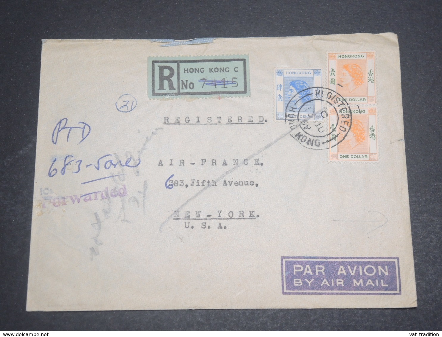 HONG KONG - Enveloppe En Recommandé Pour Les Etats-Unis En 1959 , Affranchissement Plaisant - L 12032 - Storia Postale