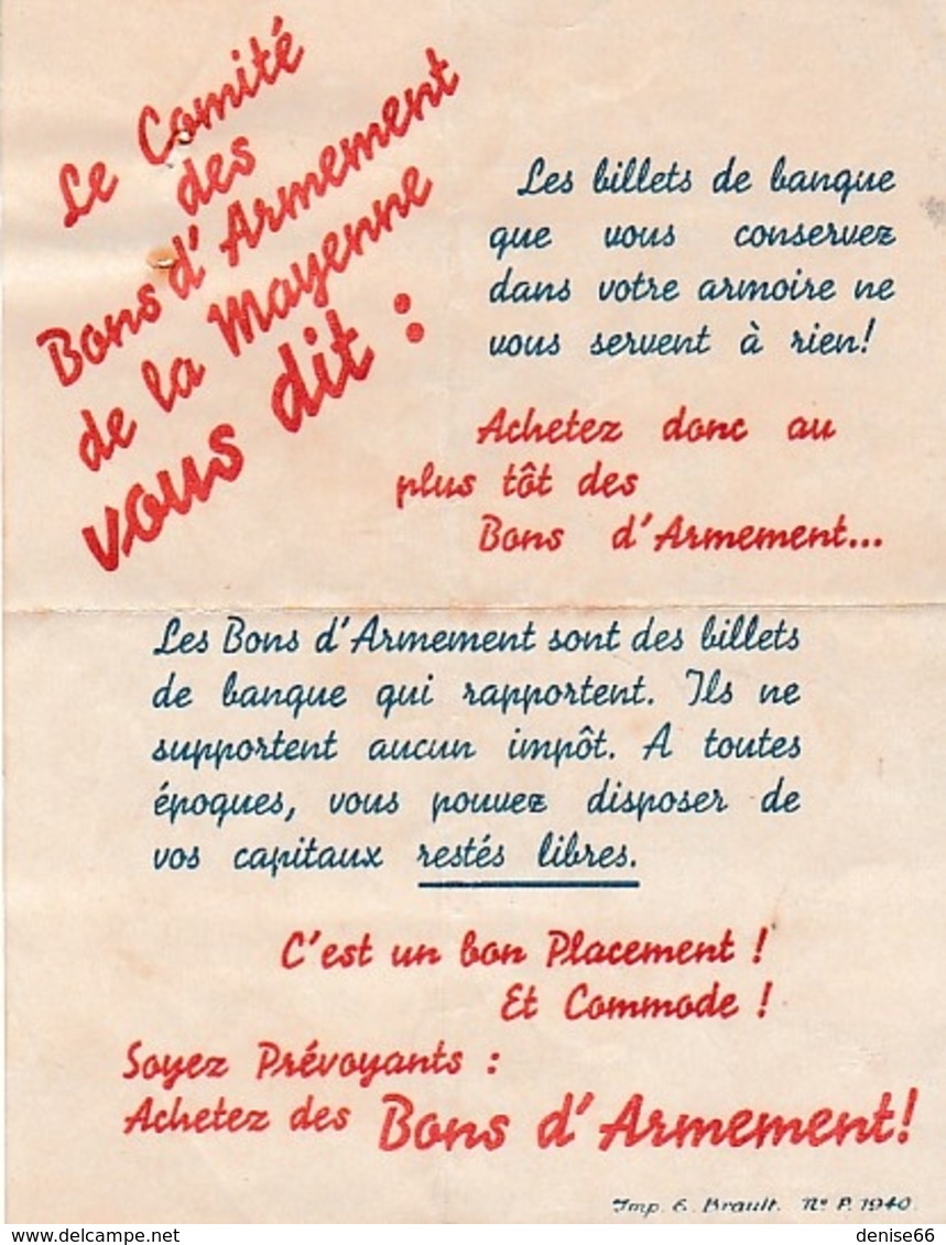 WW2 - 1939 - Propagande Pour LES BONS D'ARMEMENT De LA MAYENNE - Signature Autographe Du Maire - Documentos Históricos