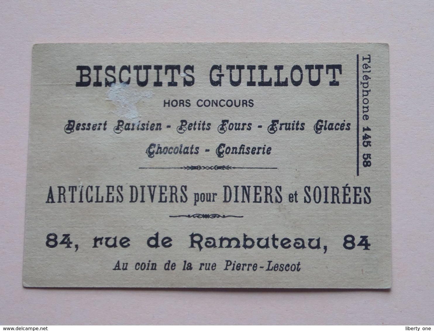 Biscuits GUILLOUT Rue De Rambuteau 84 ( Chausseur A Cheval ) Imp. Camis Paris ( Voir Photo ) ! - Werbung