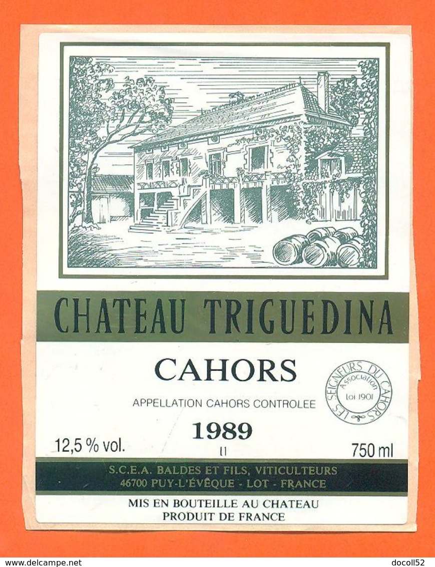 étiquette Vin De Cahors Chateau Triguedina 1989 Baldes Et Fils à Puy L'eveque - 75 Cl - Cahors