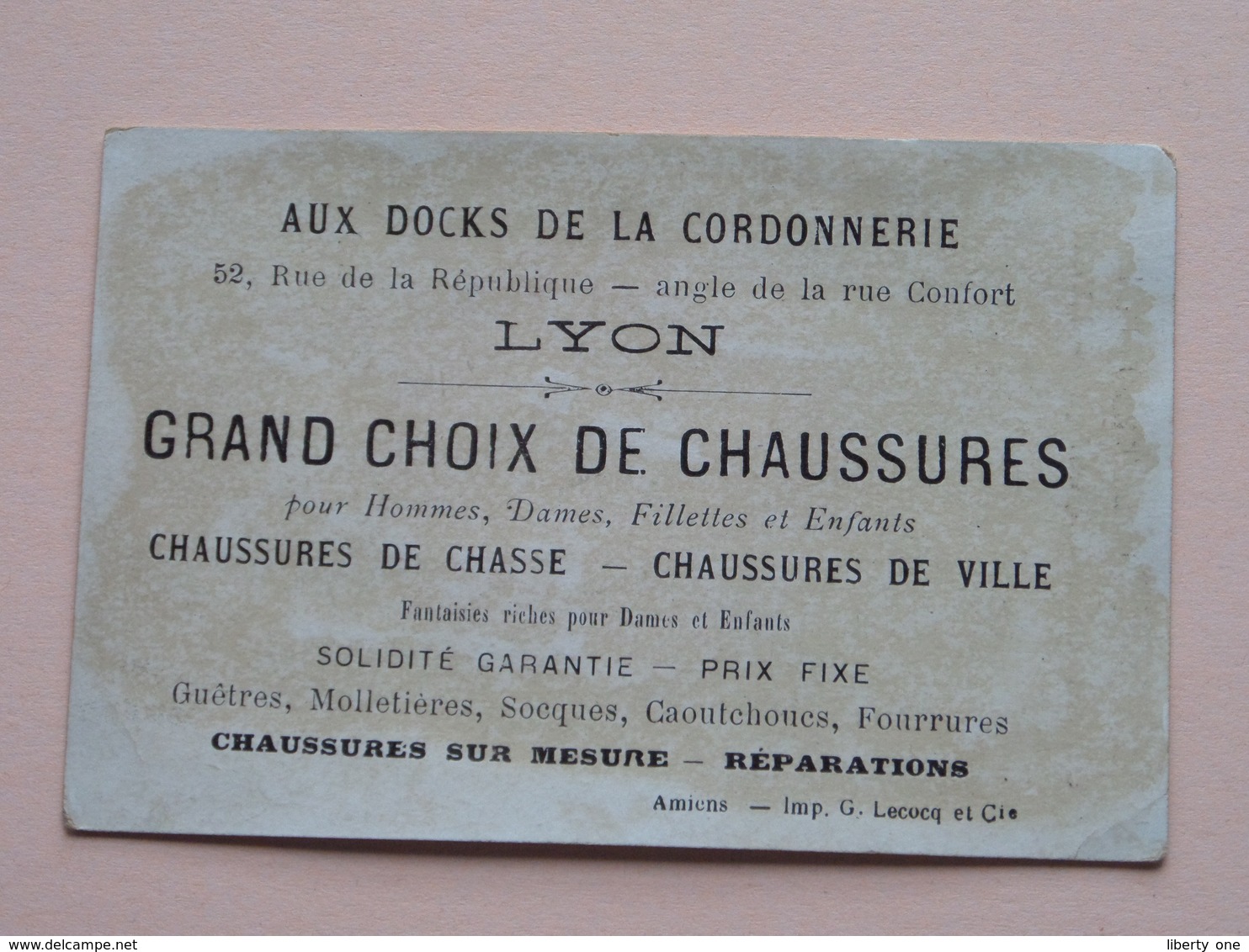 Au DOCKS De La CORDONNERIE - LYON - Chaussures De Chasse & Ville ( Imp. G. Lecocq Amiens ) ( Voir Photo ) ! - Werbung