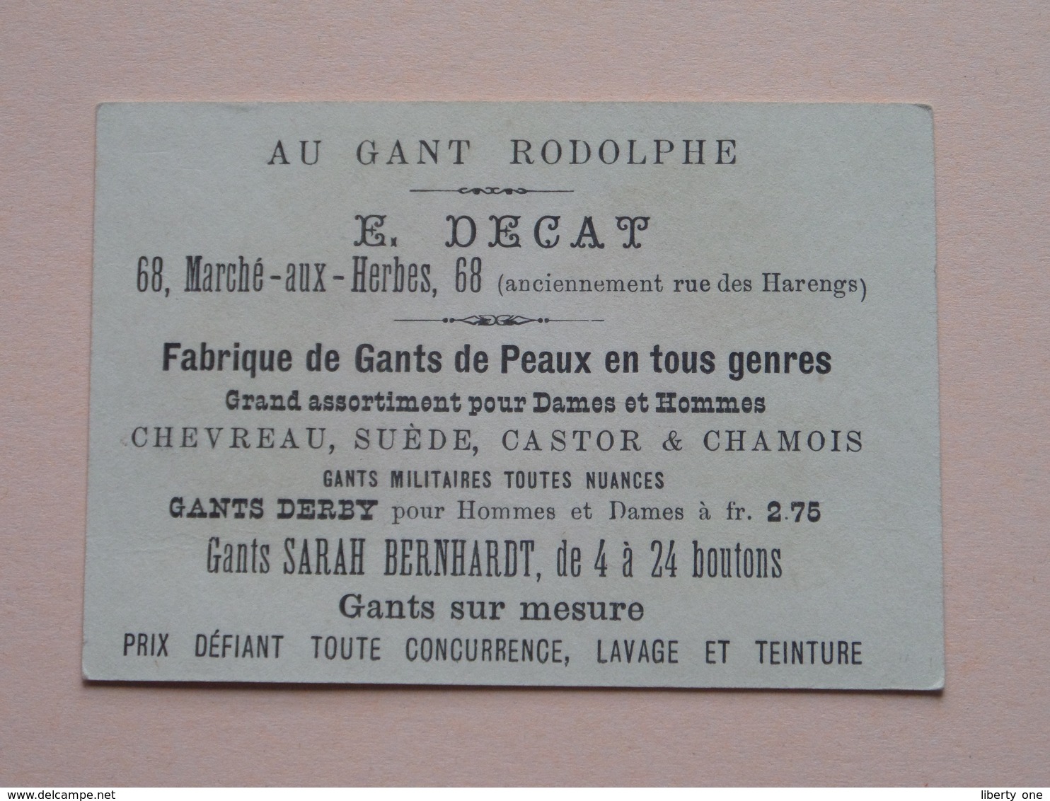 Au Gant RODOLPHE - E. DECAT Marché -aux-Herbes 68 ( Anc. Rue Des Harengs ) ( Voir Photo ) ! - Pubblicitari