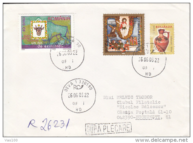 PHILATELIC MUSEUM, ICON, POTTERY, STAMPS ON REGISTERED COVER, 2006, ROMANIA - Cartas & Documentos