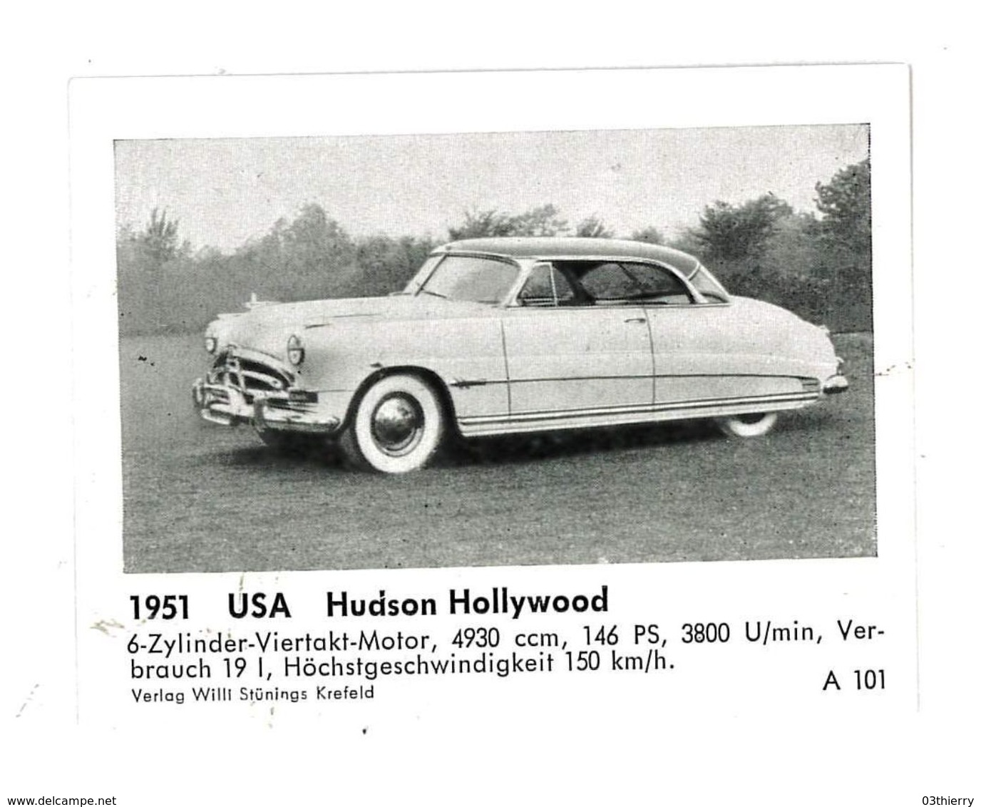 CHROMO IMAGE AUTOMOBILE 1951 USA HUDSON HOLLYWOOD - Autres & Non Classés