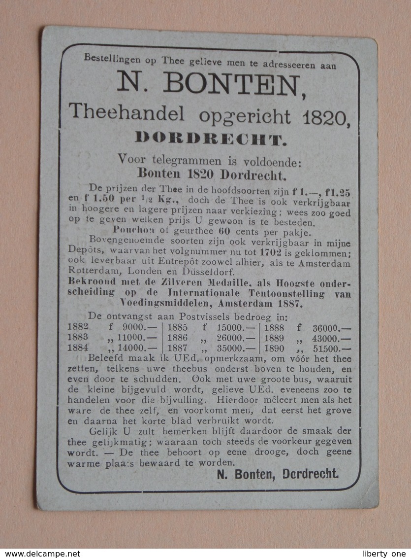 N. BONTEN Theehandel Opgericht 1820 DORDRECHT ( Chromo / Prent - Zie Foto's Voor Detail ) ! - Publicités