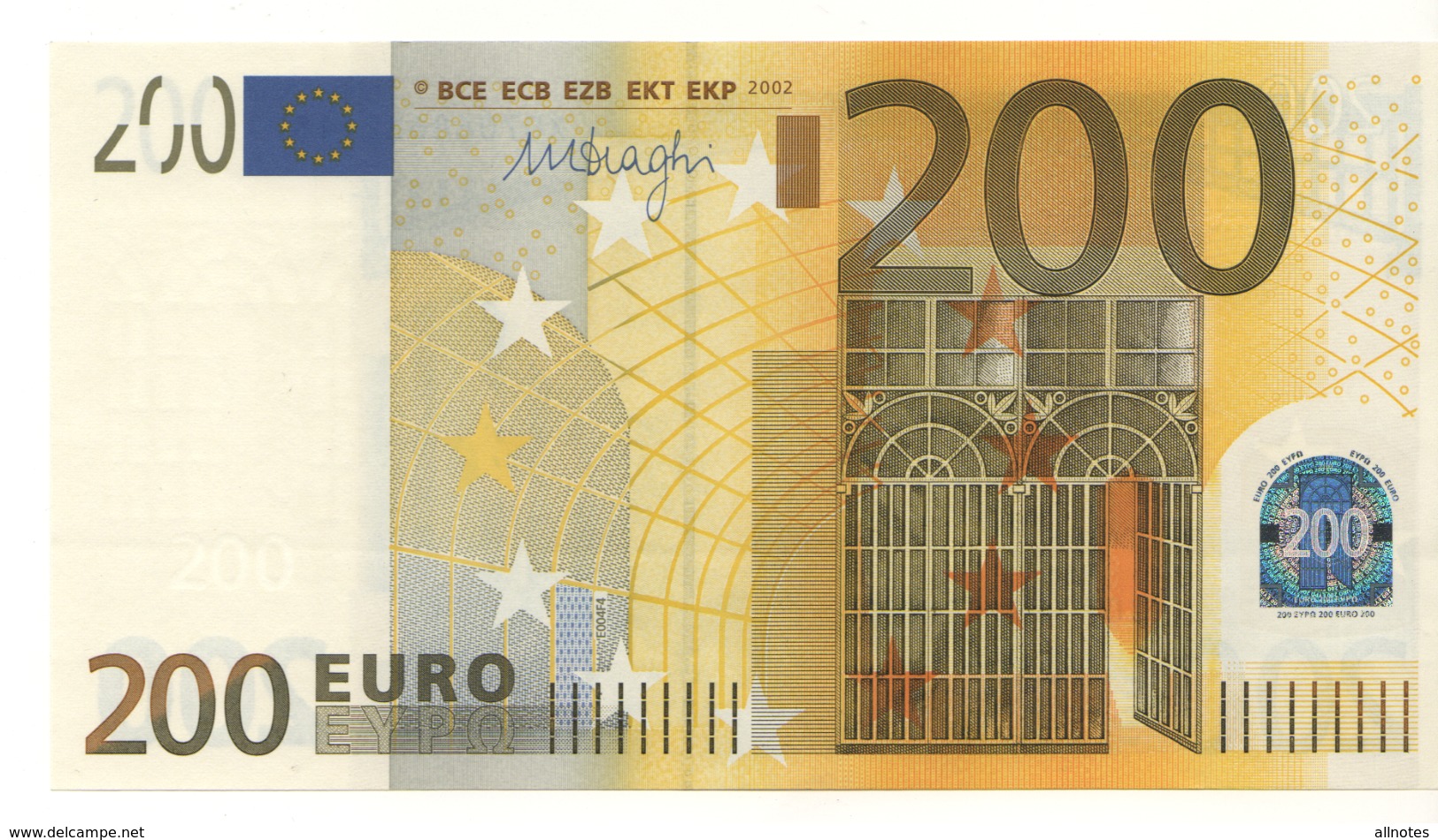 200 EURO  "X"   Firma DRAGHI   E 004 F4  X07   /   FDS - UNC - 200 Euro