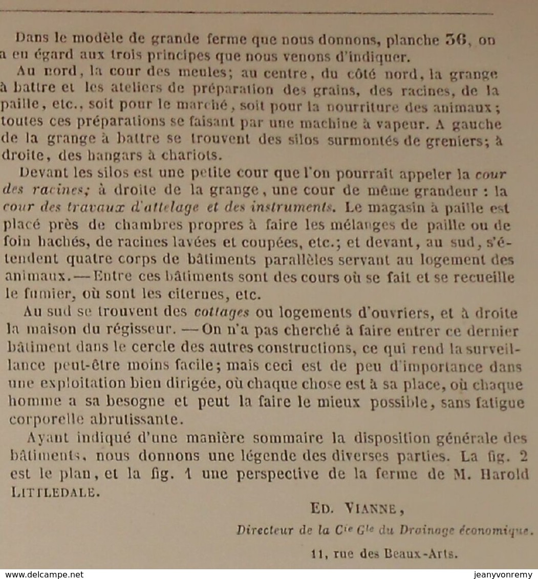 Plan De La Grande Ferme De Liscard En Angleterre. 1858 - Public Works