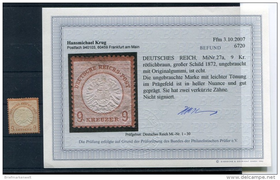 DR-Brustschild 27a Schönes Stück* BPP BEFUND 600EUR (Z8849 - Unused Stamps