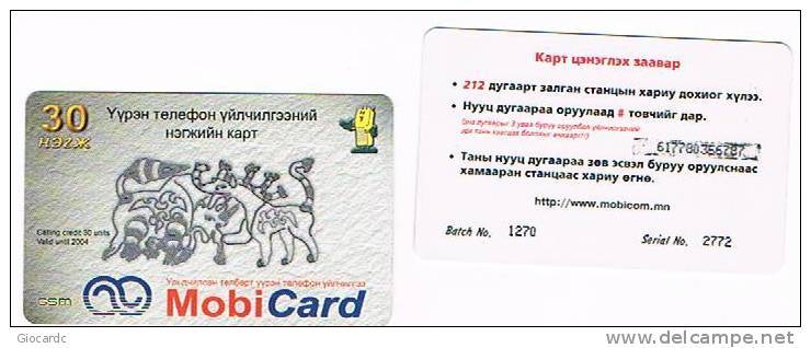 MONGOLIA - MOBICOM (GSM RECHARGE) - MOTIV IN GREY  EXP. 2004   - USED °  - RIF. 1792 - Mongolia