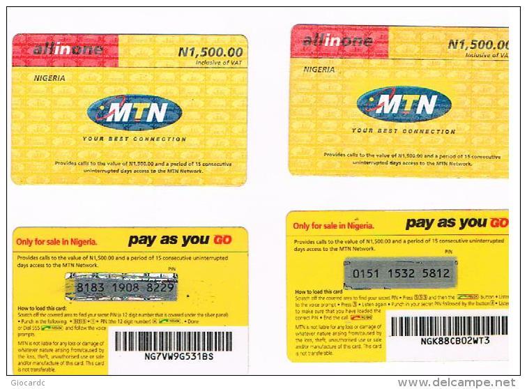 NIGERIA - MTN (GSM RECHARGE) - ALL IN ONE 1500 (LOT OF 2 WITH DIFFERENT BACK)    - USED  -  RIF. 2495 - Nigeria