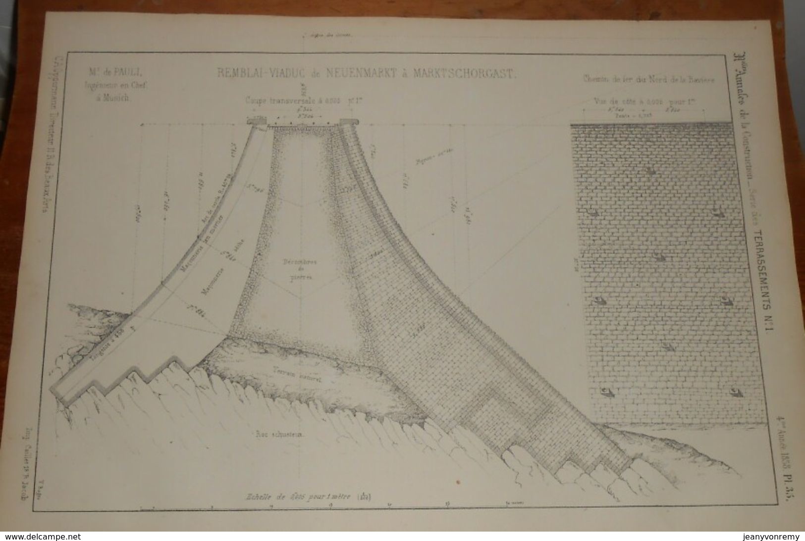 Plan D'un Remblai Viaduc De Neuenmarkt à Marktschorgast. Chemin De Fer Du Nord De La Bavière. 1858 - Obras Públicas