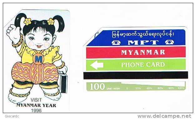MYANMAR - MPT (URMET) 1996 VISIT MYANMAR YEAR 100 - USED -  RIF. 1981 - Myanmar
