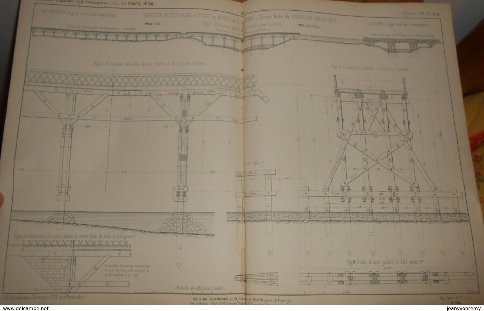 Plan D'une Grande Estacade Et Pont En Bois Sur La Marne. Chemin De Fer Du Camp De Chalons. 1858 - Arbeitsbeschaffung