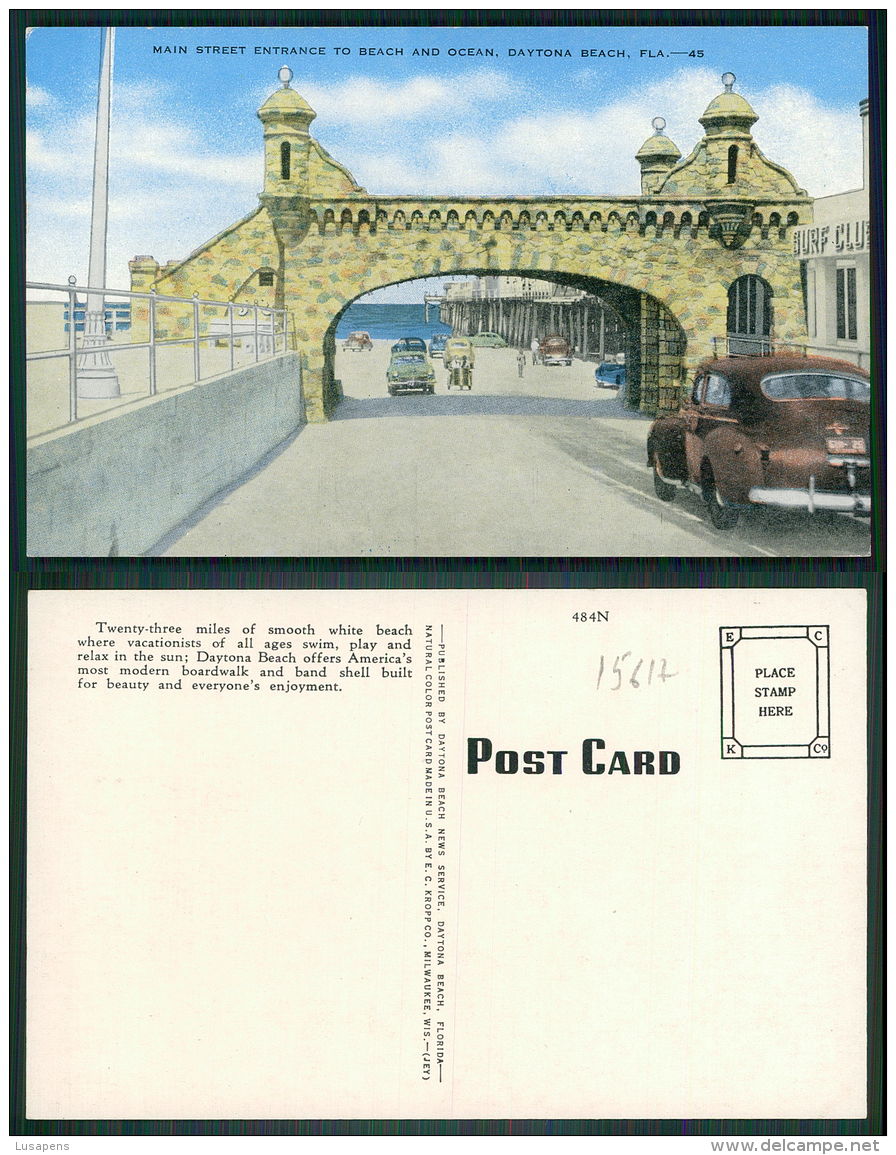 USA [OF #15617] - FLORIDA FL - MAIN STREET ENTRANCE TO BEACH AND OCEAN DAYTONA BEACH OLD CARS AMERICAN - Daytona