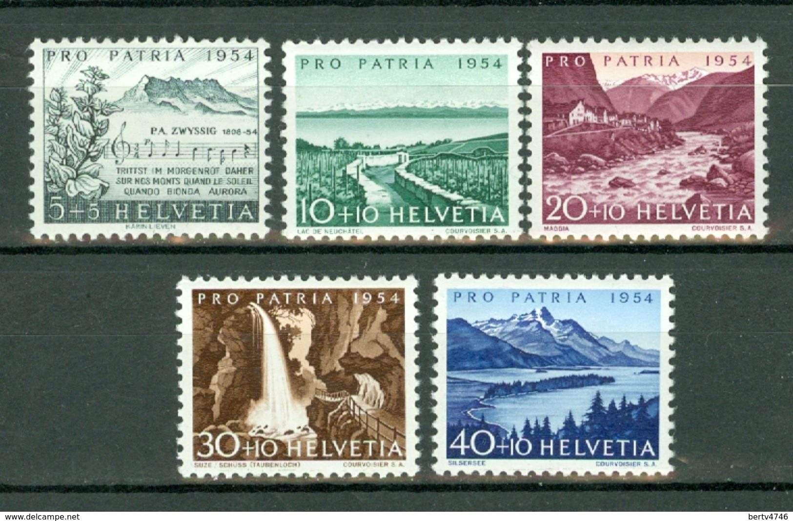 Helvetia 1954 Yv 548/52**, Mi 597/601** MNH Cat. Yv € 15,00 - Ongebruikt