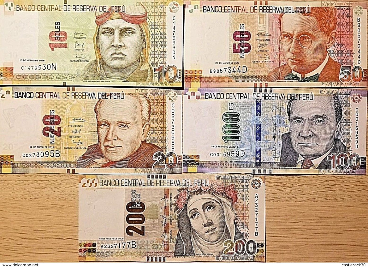 C) PERUVIAN BANK NOTES 5 PC SET SOLES UNC ND 2009 -2016 - Peru