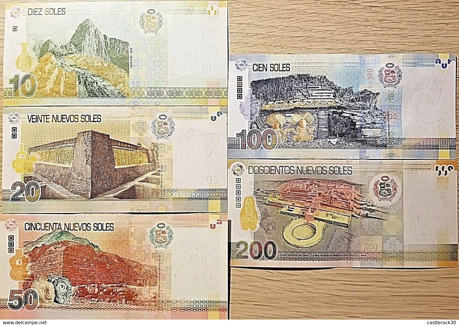 C) PERUVIAN BANK NOTES 5 PC SET SOLES UNC ND 2009 -2016 - Peru