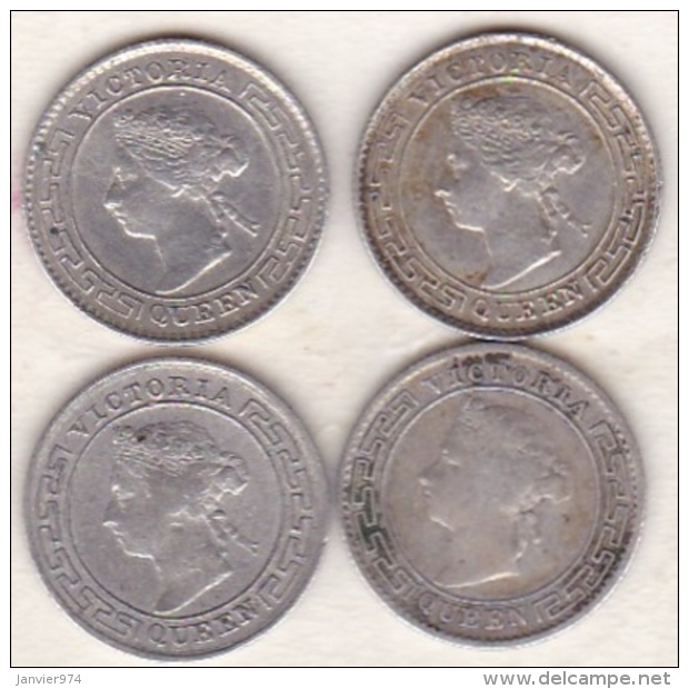 Ceylon 4 Coins 10 Cents 1894 , 1897 , 1899 , 1900 . Victoria. Argent.  KM# 94 - Sri Lanka