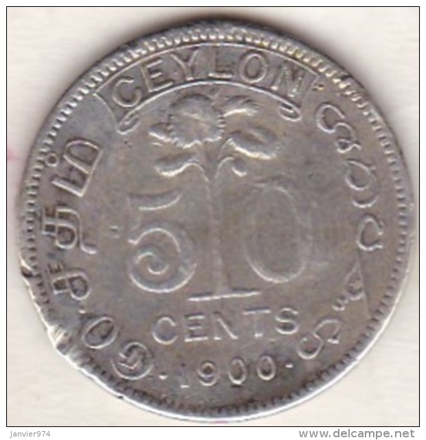 Ceylon . 50 Cents 1900. Victoria. Argent.  KM# 96 - Sri Lanka