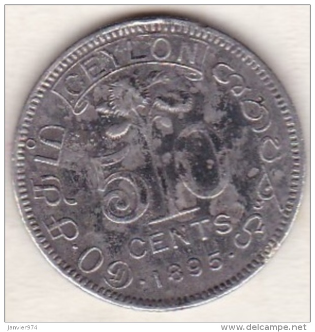 Ceylon . 50 Cents 1895. Victoria. Argent.  KM# 96 . - Sri Lanka