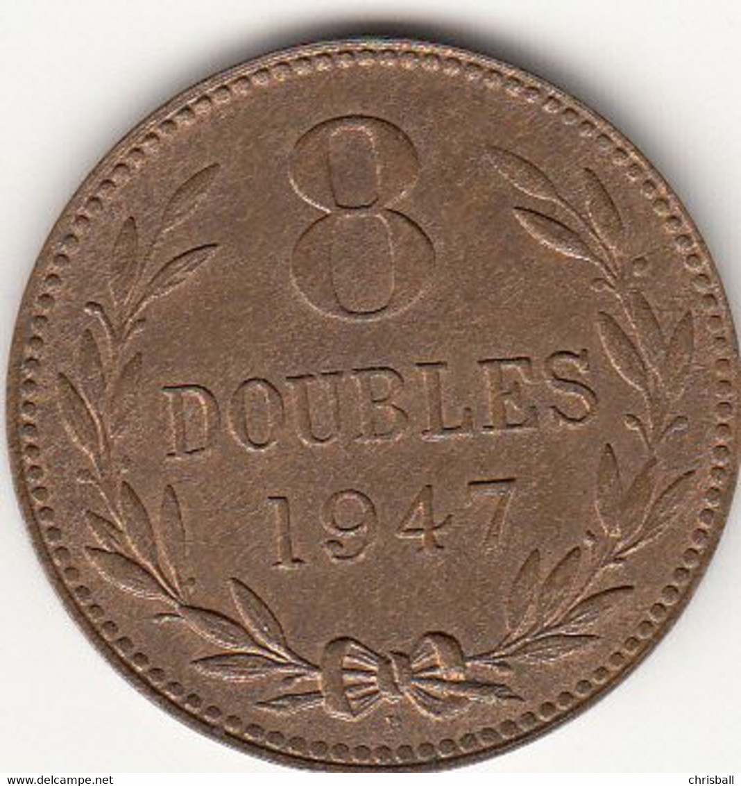 Guernsey Coin 8 Double 1947 Condition Extra Fine - Guernesey