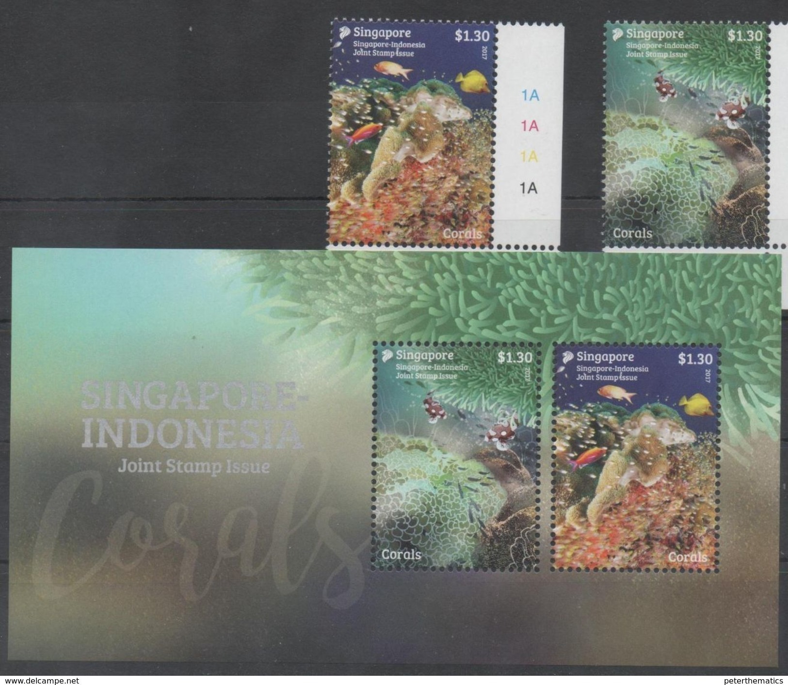 SINGAPORE, 2017, MNH, MARINE LIFE, CORALS, JOINT ISSUE WITH  INDONESIA, 2v+S/SHEET - Vita Acquatica