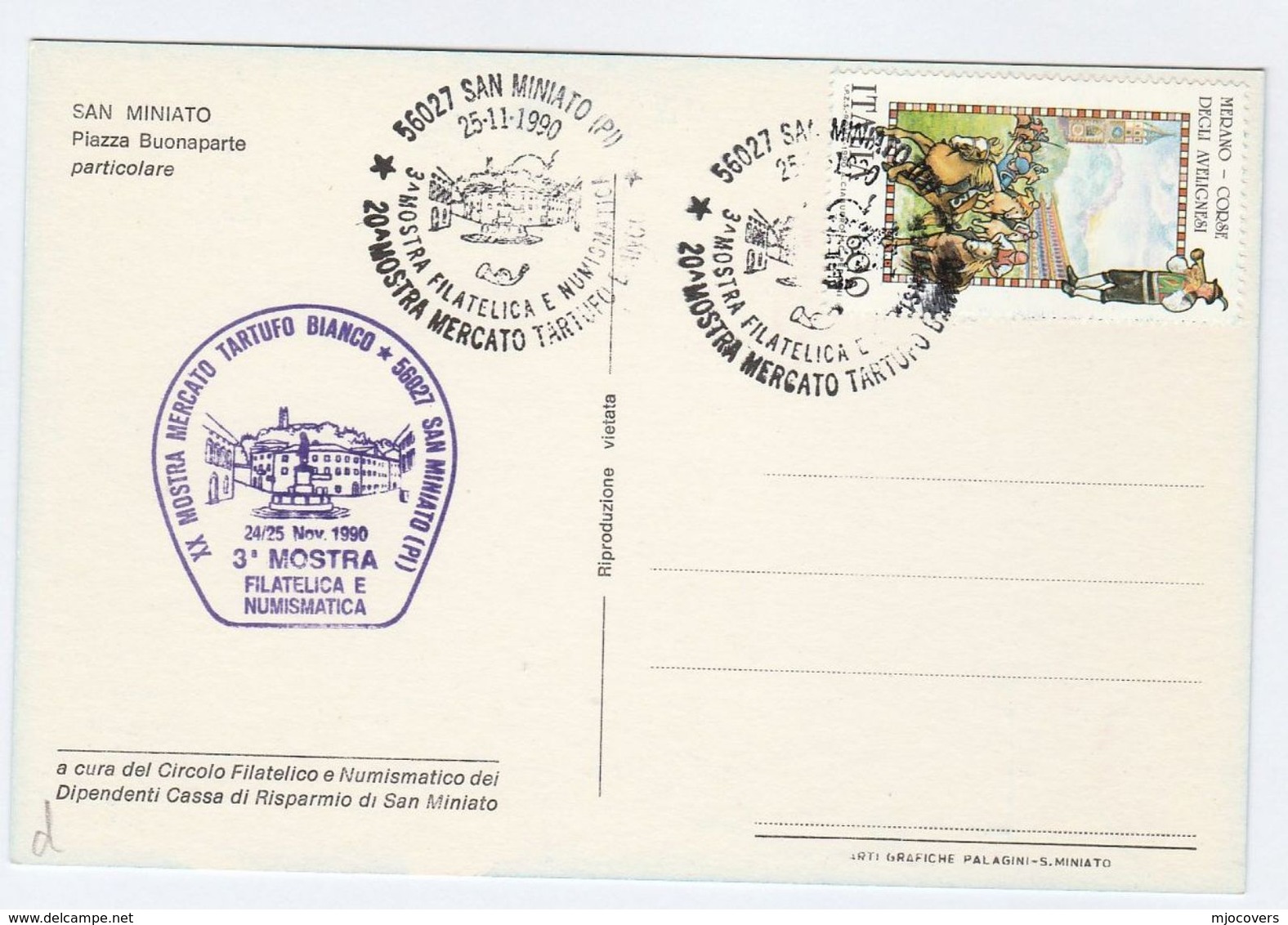 1990 Italy SAN MINIATO PHILATELIC EXHIBITION EVENT COVER Stamps Postcard - 1981-90: Marcophilia