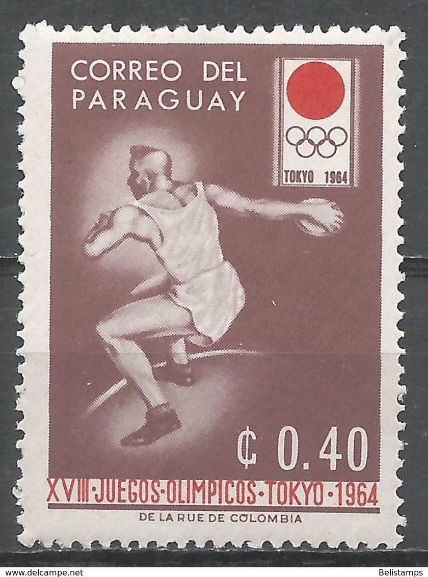 Paraguay 1964. Scott #794 (M) Summer Olympics Tokyo, Discus - Paraguay