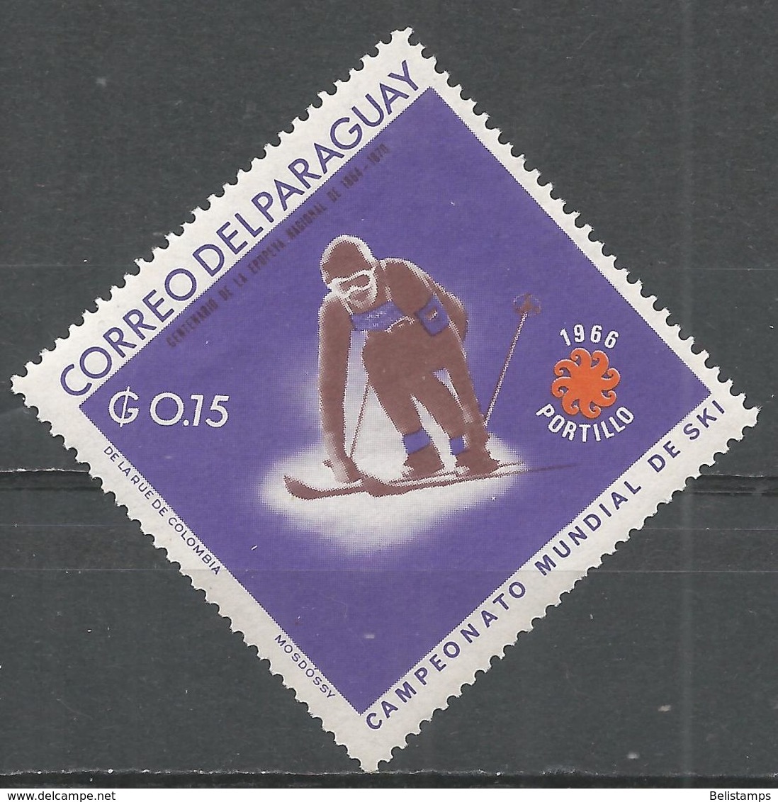 Paraguay 1966. Scott #987 (MH) World Skiing Championships, Downhill Skiing - Paraguay