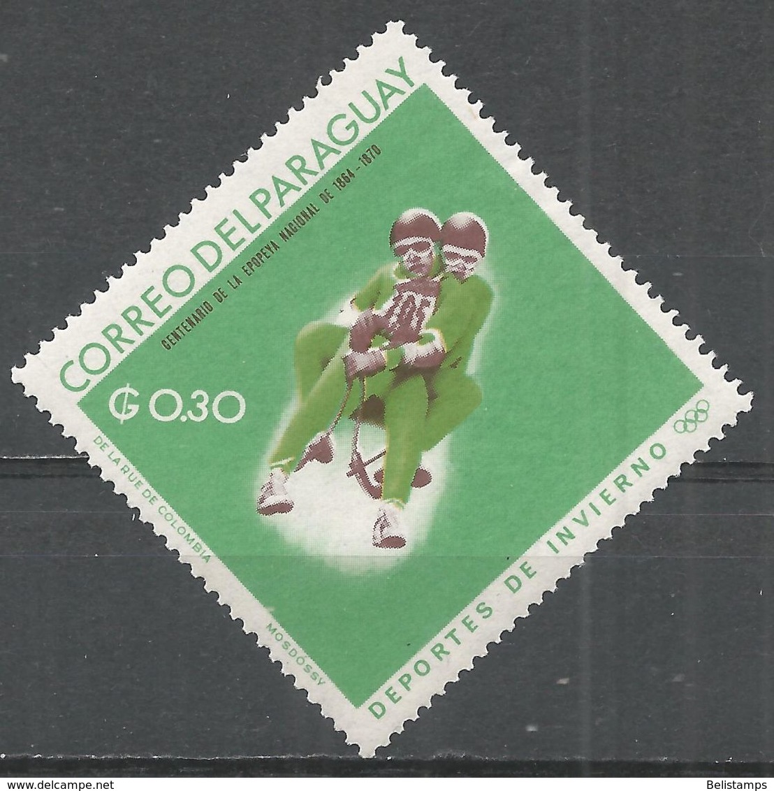 Paraguay 1966. Scott #989 (MH) Winter Olympic Games, Grenoble, 2-man Luge - Paraguay