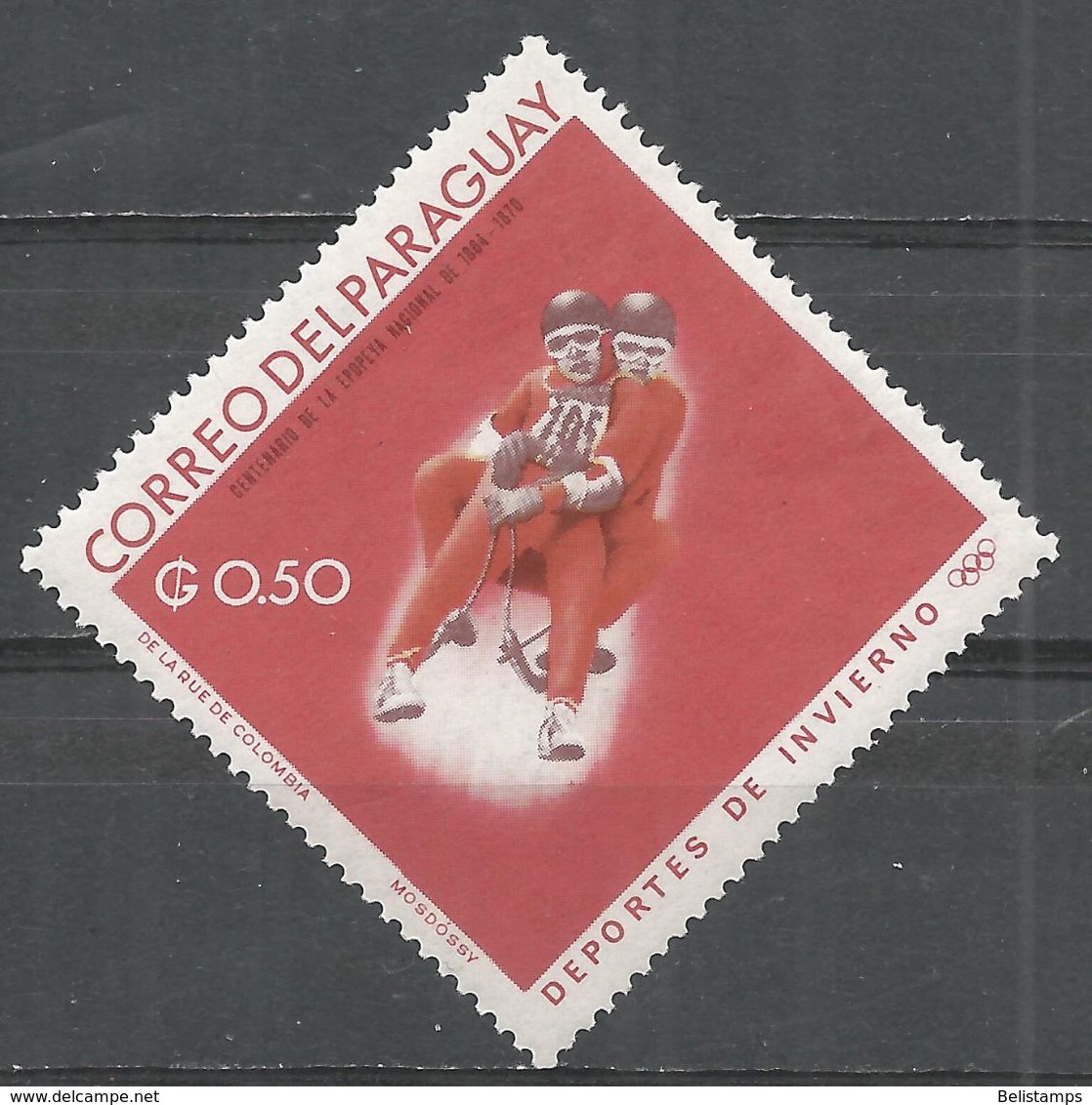 Paraguay 1966. Scott #990 (MH) Winter Olympic Games, Grenoble, 2-man Luge - Paraguay