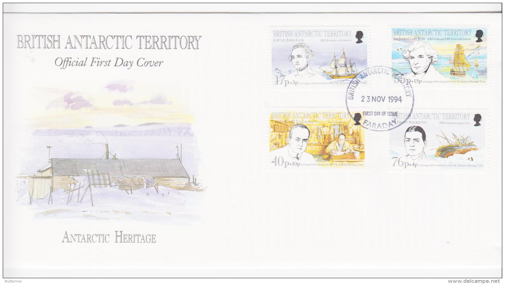 BRITISH ANTARCTIC TERRITORY  - 1994- ANTRACTIC HERITAGE SET OF 4  ON  ILLUSTRATED FDC,SG CAT &pound;15 - FDC