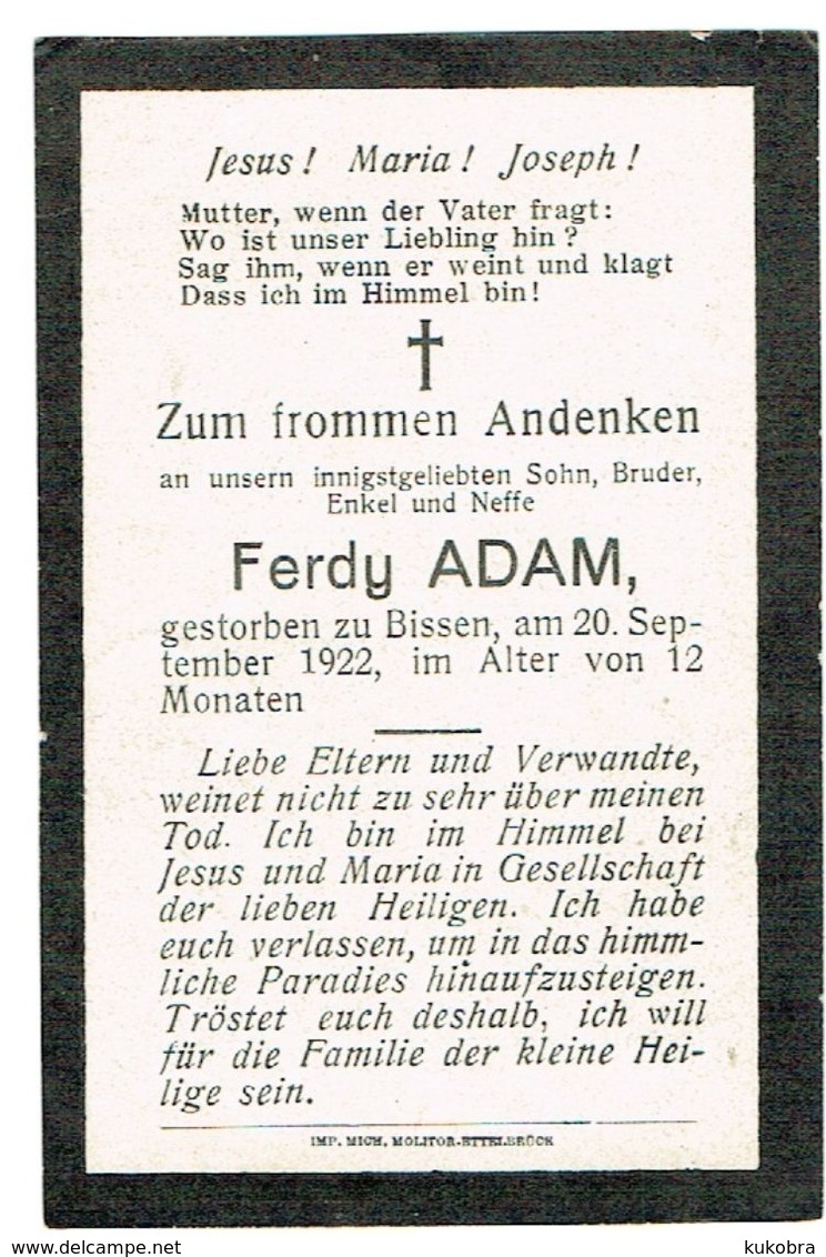 Bissen (FERDY ADAM) 1922,imAlter12 Monaten - Other & Unclassified