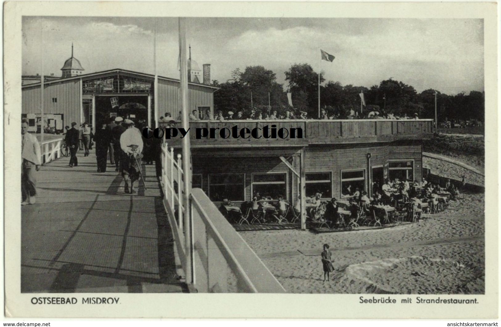 Ostseebad Misdroy, Seebrücke Mit Strandrestaurant, Alte Postkarte 1937 - Polen