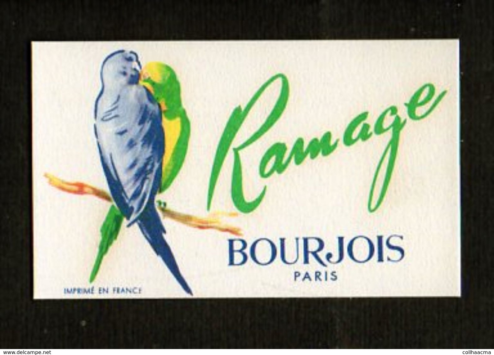 Carte Parfumée RAMAGE De  " Bourjois "  Paris - Modernes (à Partir De 1961)