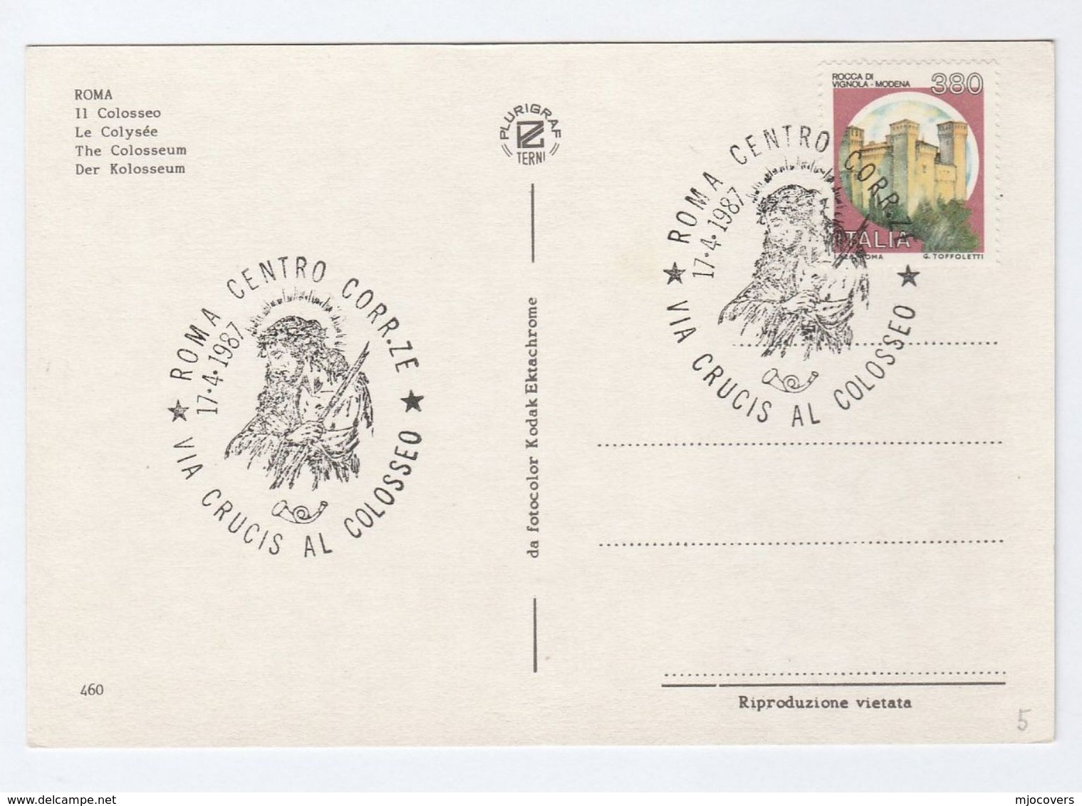 1987 Rome CRUCIS AL COLOSSO Religion EVENT COVER Staps (postcard Colosseum) Christianity - Christianity