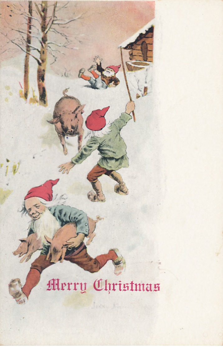 Merry Christmas, -- Elves (Gnomes), Stealing Pigs,  Winter / Snow - Illustrator, A/S Jenny Nyström, - Circa 1900, UDB - Sonstige & Ohne Zuordnung