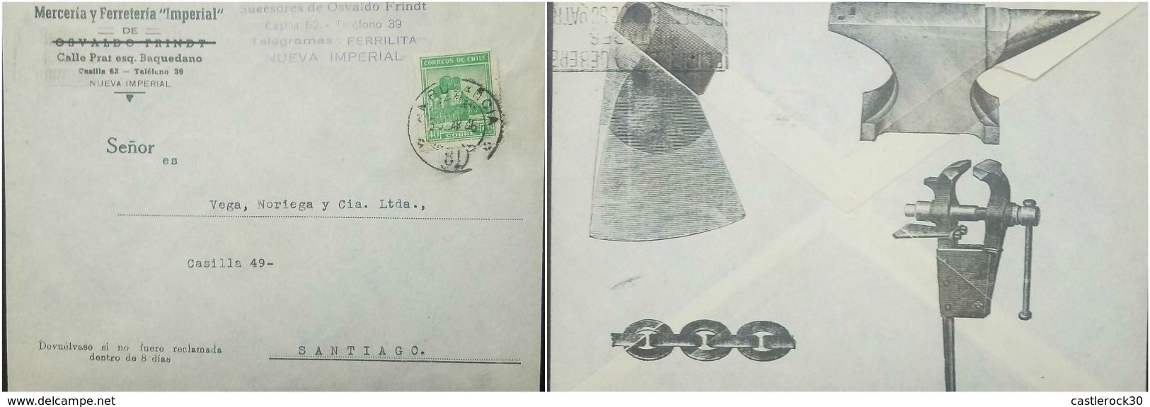 O) 1936 CHILE, COPPER MINE 40  CTS- SCOTT A78, AMBULANCIA N°81 MAIL  - AMBULANTE , TO SANTIAGO, XF - Chile