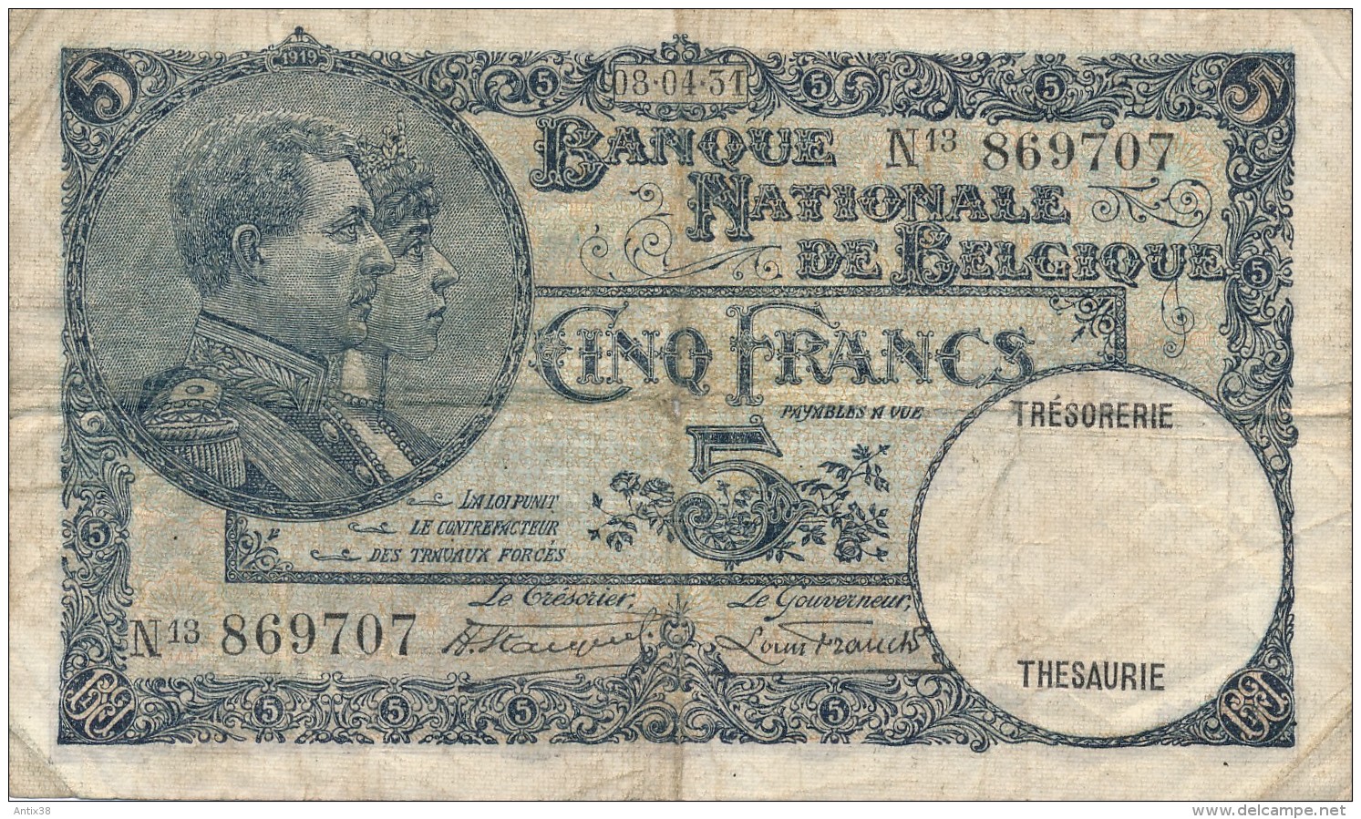 H17 - Billet - 5 FRANCS - BANQUE NATIONALE DE BELGIQUE - 1922 - 5 Francos