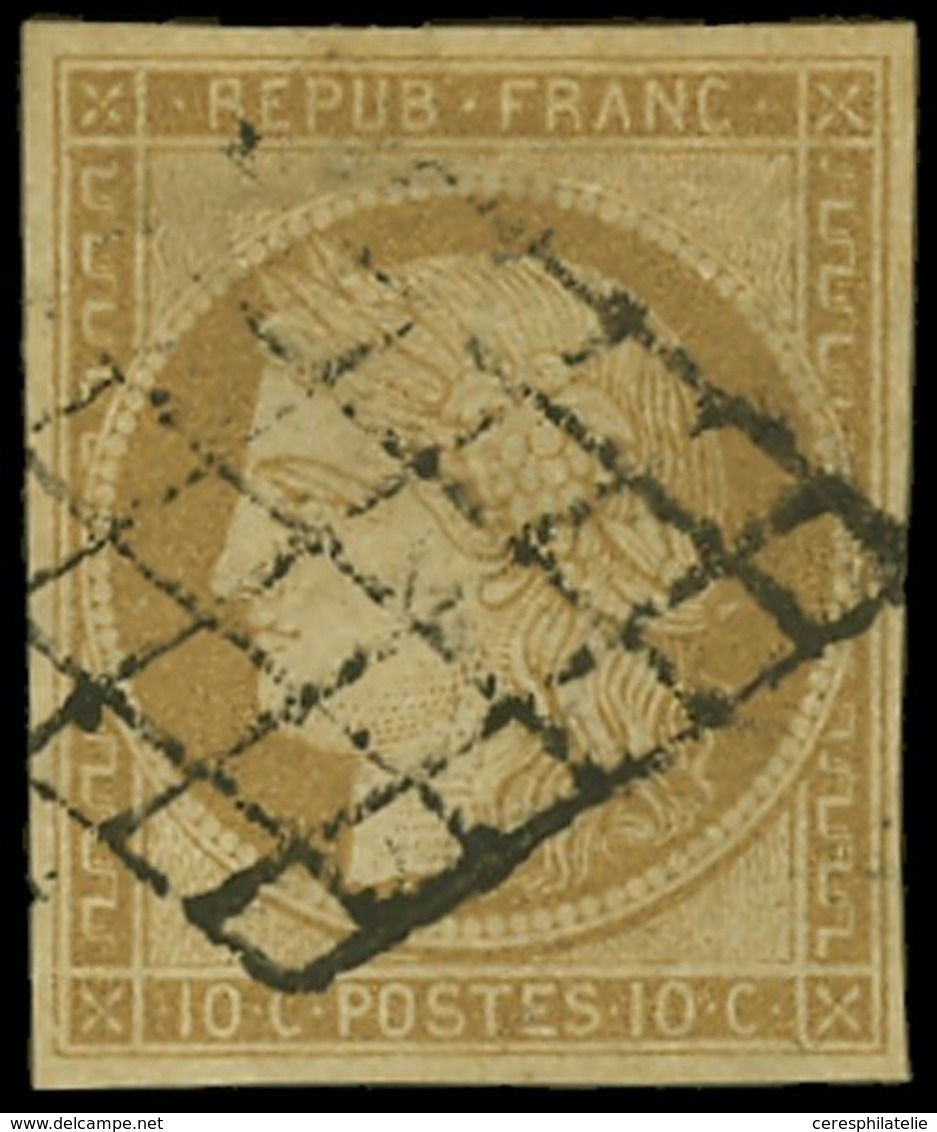 EMISSION DE 1849 1a   10c. Bistre-brun, Oblitéré GRILLE, TB, Cote Cérès - 1849-1850 Ceres