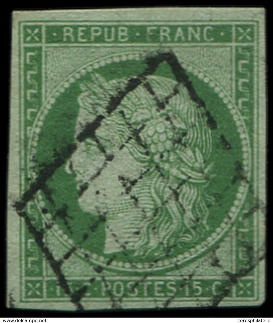 EMISSION DE 1849 2    15c. Vert, Obl. GRILLE, TTB. S - 1849-1850 Ceres