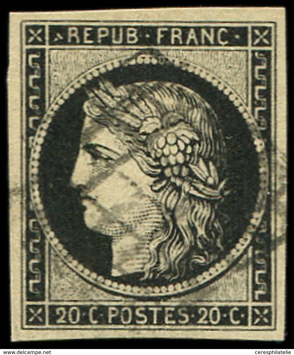 EMISSION DE 1849 3    20c. Noir Sur Jaune, Obl. GRILLE, Belles Marges, TTB - 1849-1850 Ceres