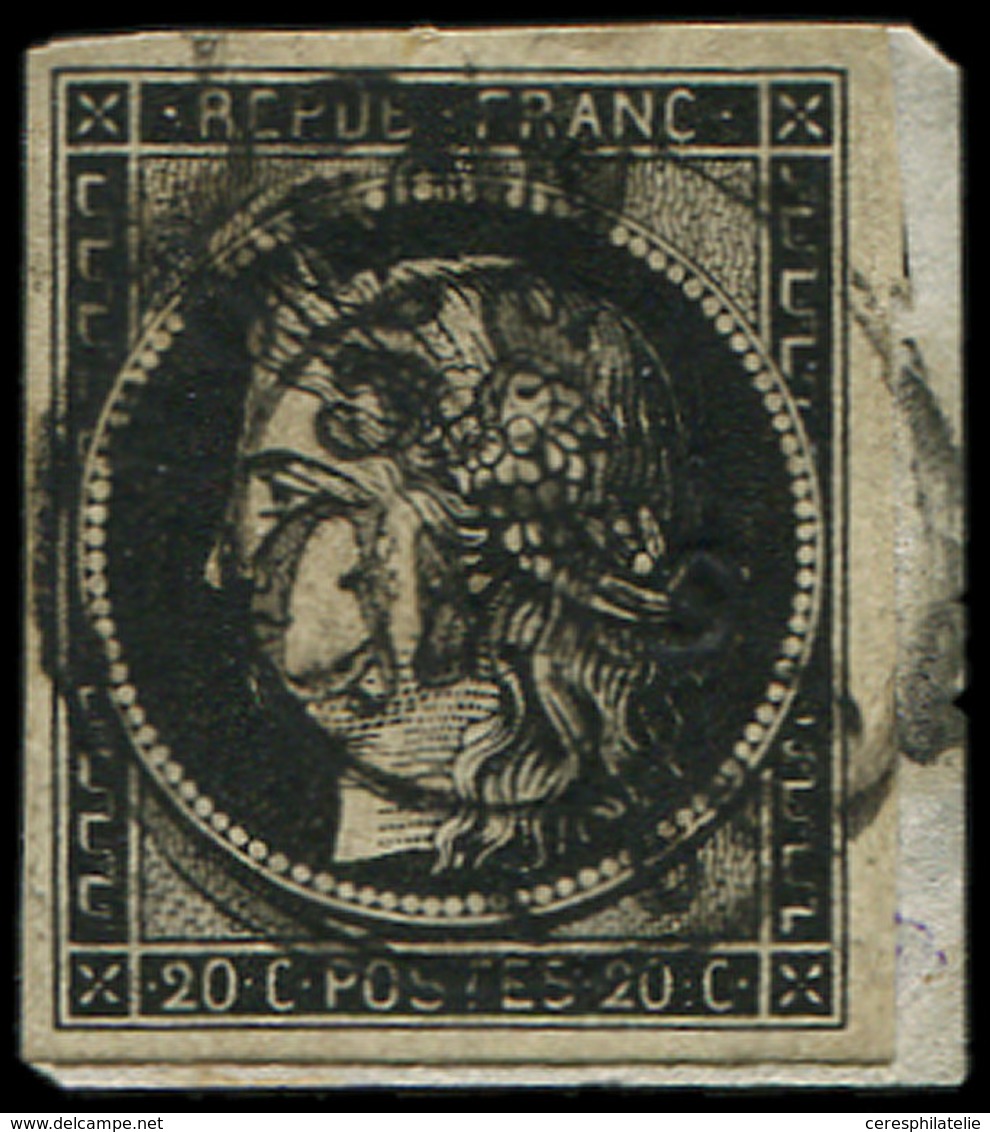 EMISSION DE 1849 3    20c. Noir Sur Jaune, Obl. Cursive 58/CUTS Et Càd T15 NOYON (4)/JANV/49 Sur Petit Fragt, TB - 1849-1850 Cérès