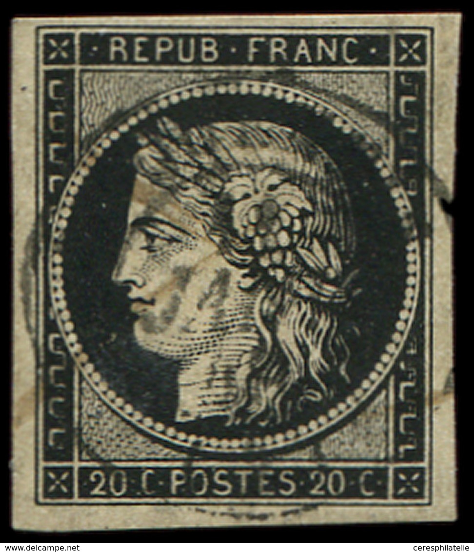 EMISSION DE 1849 3    20c. Noir Sur Jaune, Obl. PLUME Et Càd T15 Du 11/1/49, TB. Br - 1849-1850 Ceres