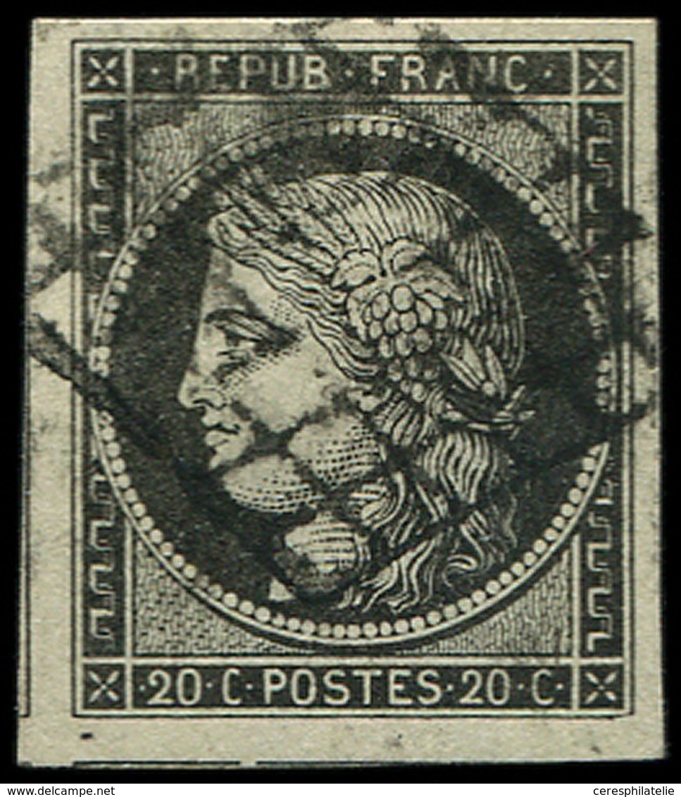 EMISSION DE 1849 3a   20c. Noir Sur Blanc, Obl. GRILLE, Belles Marges, 2 Amorces De Voisins, TTB - 1849-1850 Ceres