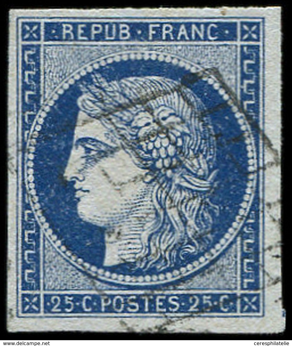 EMISSION DE 1849 4    25c. Bleu, Obl. GRILLE, Belles Marges, TTB - 1849-1850 Ceres