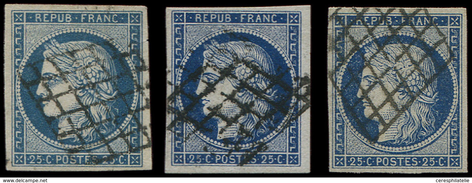 EMISSION DE 1849 4    25c. Bleu, 3 Nuances Obl., TB/TTB - 1849-1850 Cérès